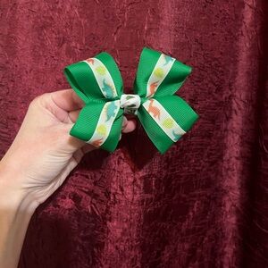 Green Kids Hair Bow with Dinosaur Accent
